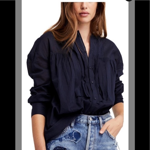 NWT Free People Breezy Buttondown Hoodie Navy S - Picture 5 of 8
